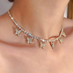 Women Crystal Butterfly Choker Pendant