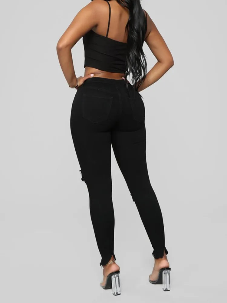 Women Casual Skinny Ripped Denim Jeans