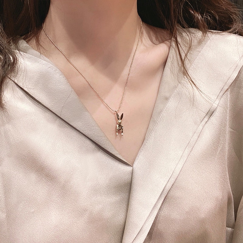 Woman Titanium Steel Rabbit Pendant Necklace