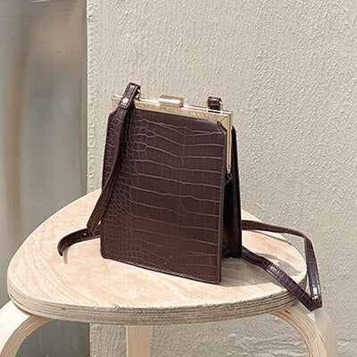 Women Small Crocodile Pattern Clip Crossbody, Shoulder Bag