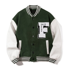 Men Leather Patchwork Embroidery Baseball Jacket