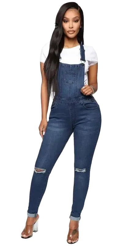 Woman Skinny Denim Ripped Romper