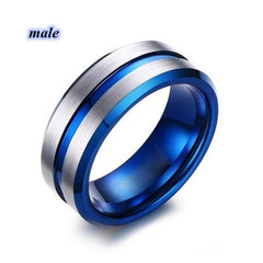 Stainless Steel Blue 8mm Unisex Heart Crystal CZ Ring Sets