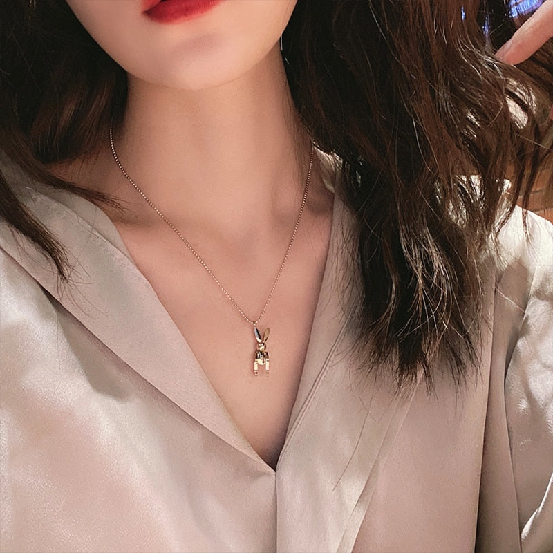 Woman Titanium Steel Rabbit Pendant Necklace