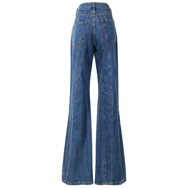 Woman Striped Denim Flare Jeans