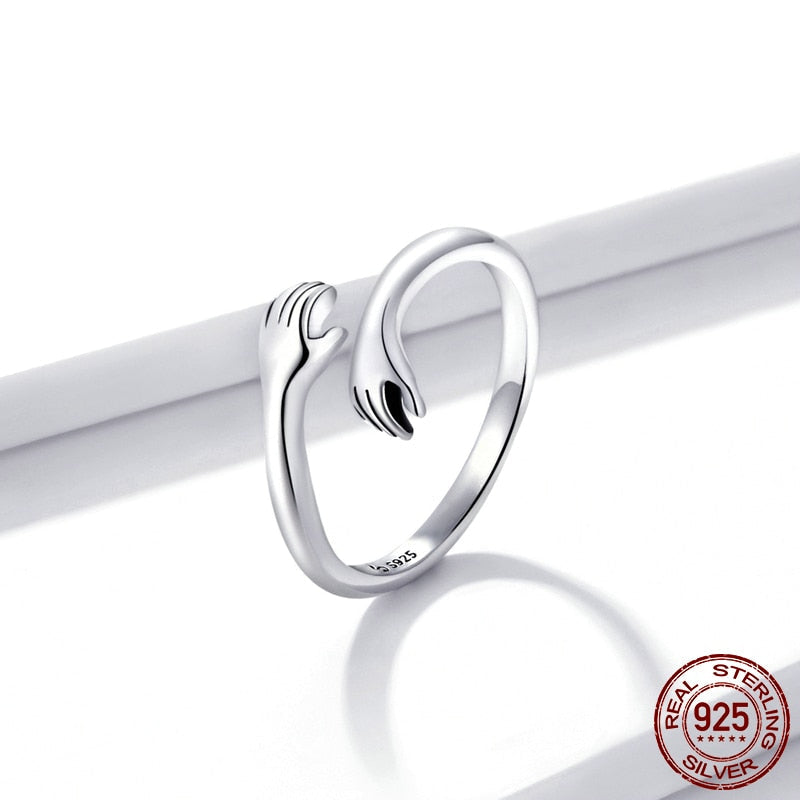 Sterling Silver 925 Hug Warmth and Love Hand Adjustable Ring