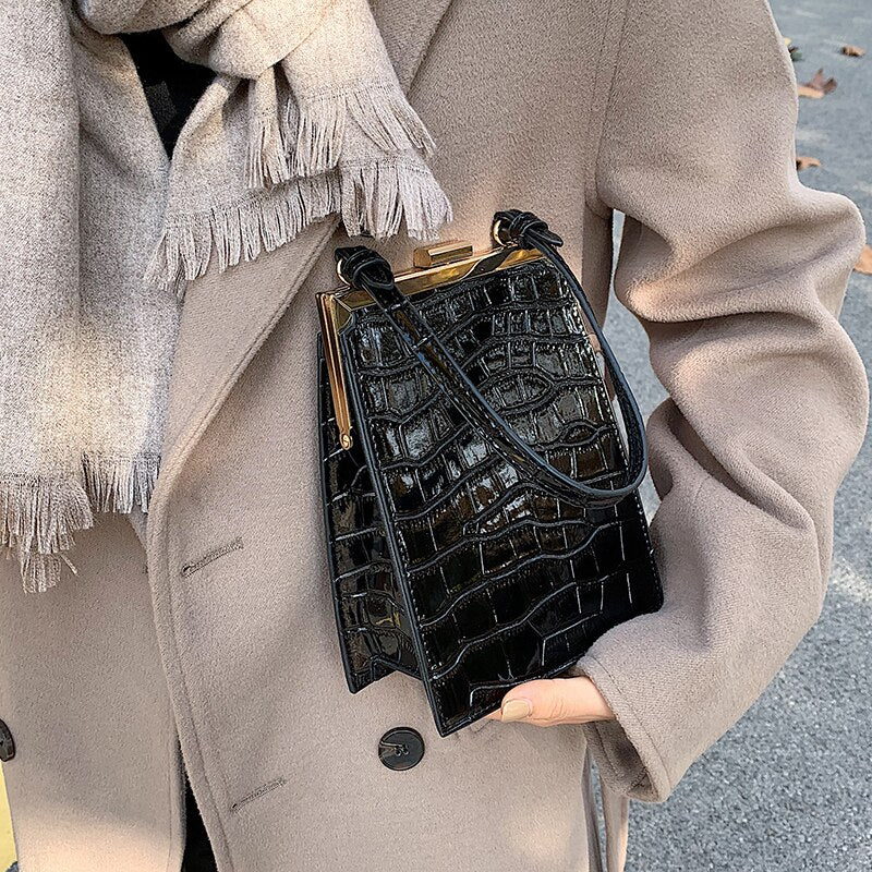 Women Small Crocodile Pattern Clip Crossbody, Shoulder Bag