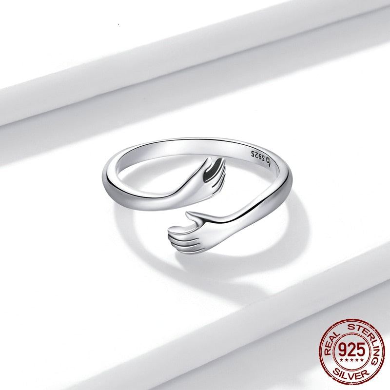 Sterling Silver 925 Hug Warmth and Love Hand Adjustable Ring