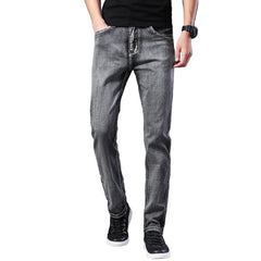 Men Grey Thin Straight Stretch Denim Jeans
