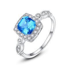 Sterling Silver 925 Blue Square Topaz Ring