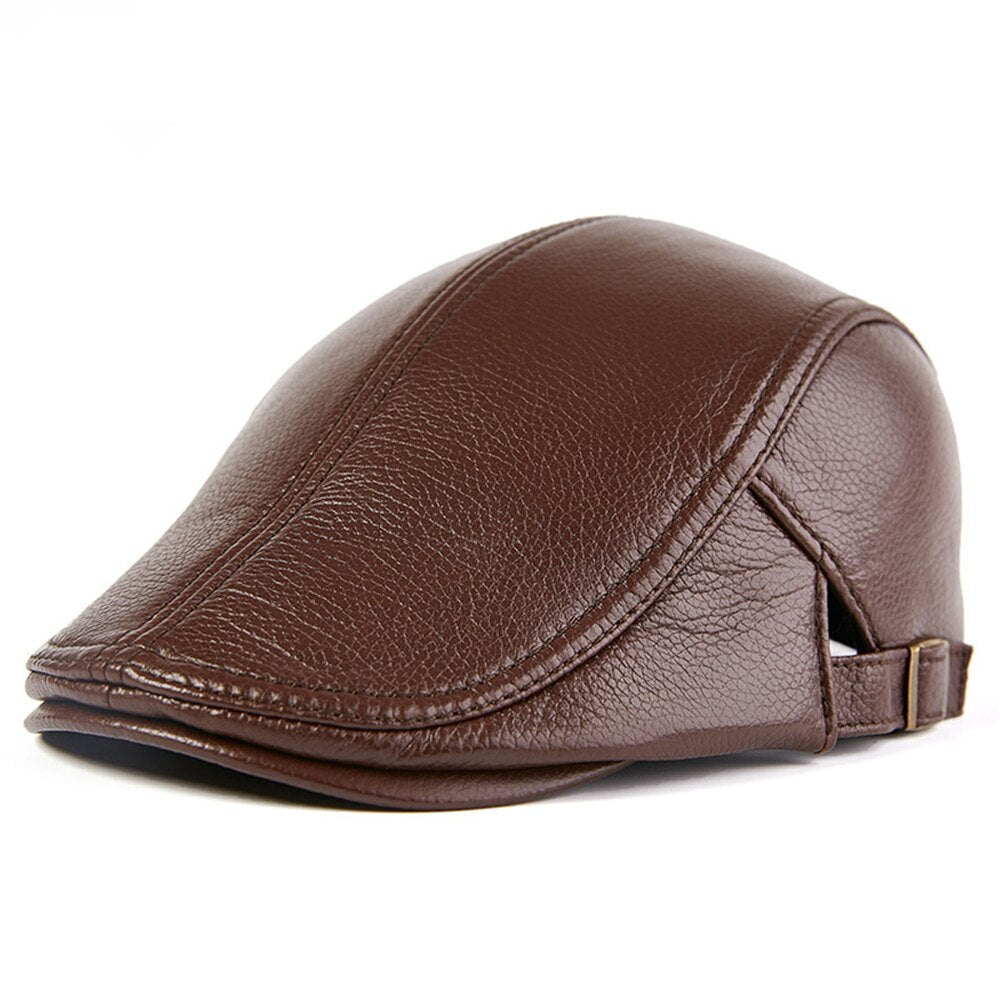 Men Real Leather Flat Beret Caps