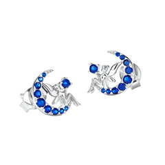 Sterling Silver 925 Women Fairy Blue Moon Stud Earrings
