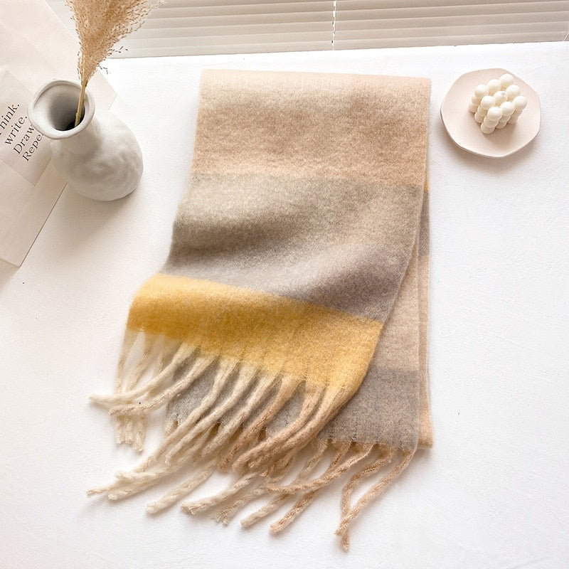 Women Cashmere Plaid Tassels Shawl Scarf
