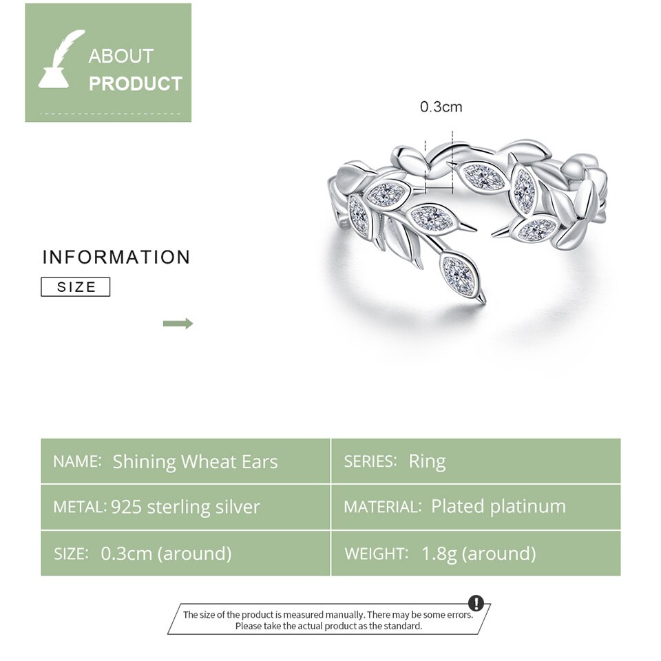 Sterling Silver 925 Shining Wheat Leaves Ring