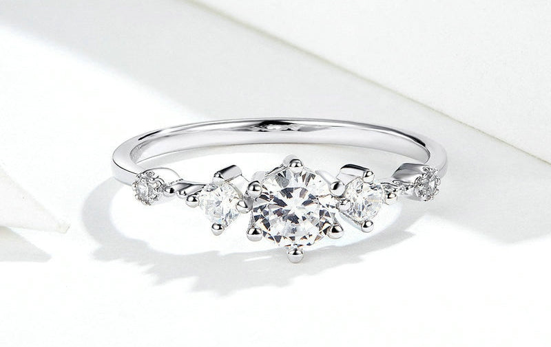 Sterling Silver 925 Women Sparkling Engagement Ring