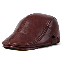 Men Real Leather Flat Beret Caps
