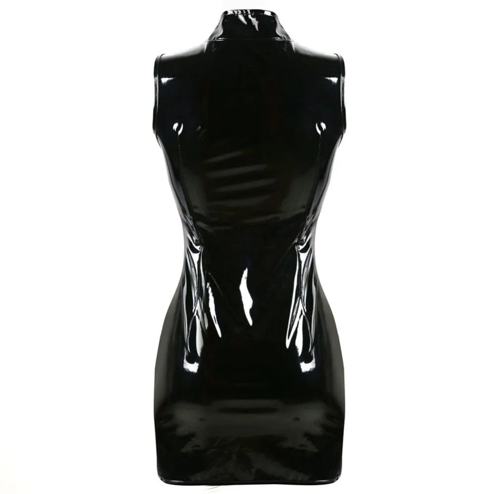 Women Leather Sexy Bodycon Clubwear Party Dress