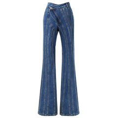 Woman Striped Denim Flare Jeans
