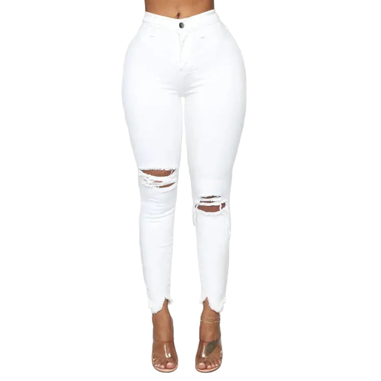 Women Casual Skinny Ripped Denim Jeans