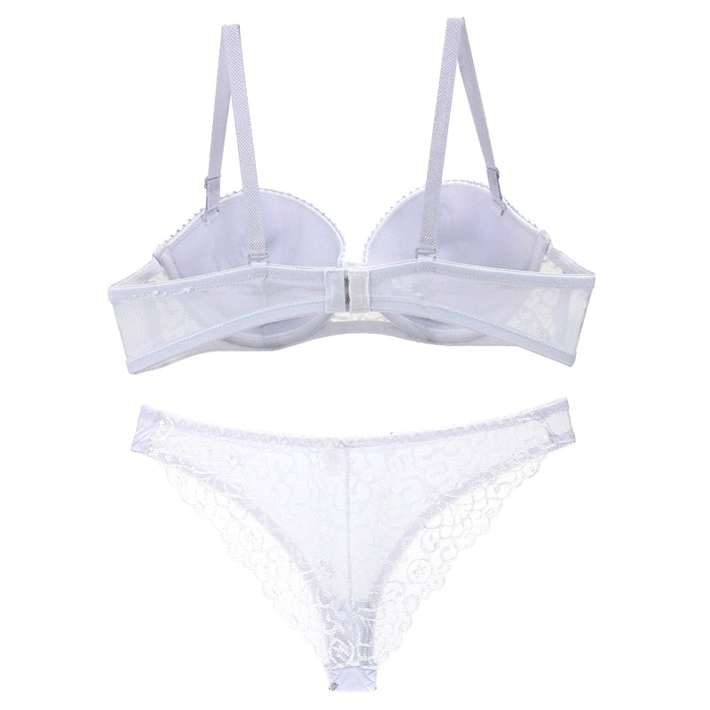 Women Sexy Lace Thong Hollow Out Lingerie Set