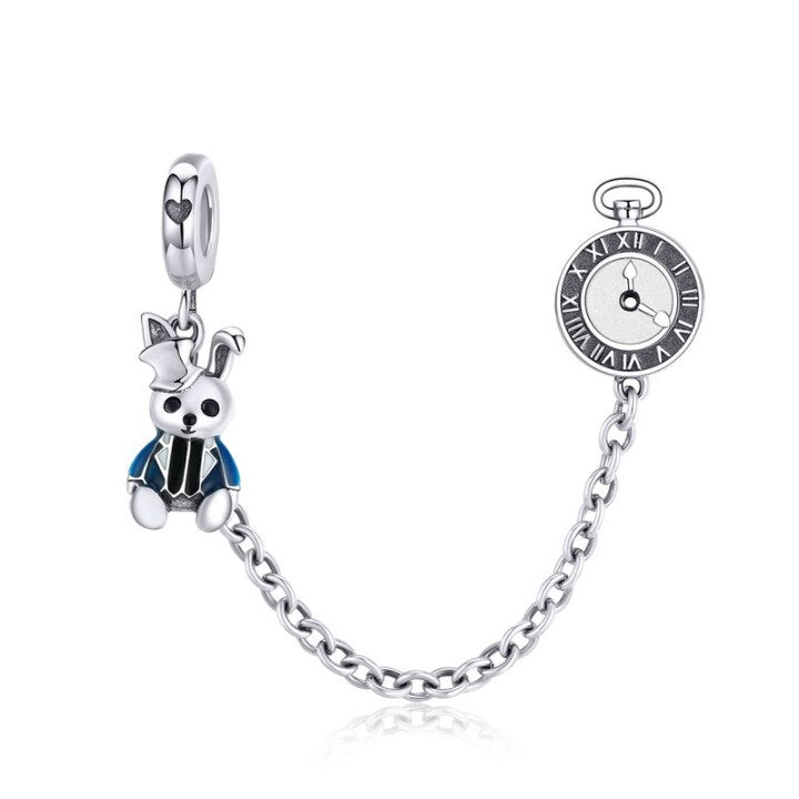 Sterling Silver 925 Women Heart Lock + Key Dangle Charm Bracelet