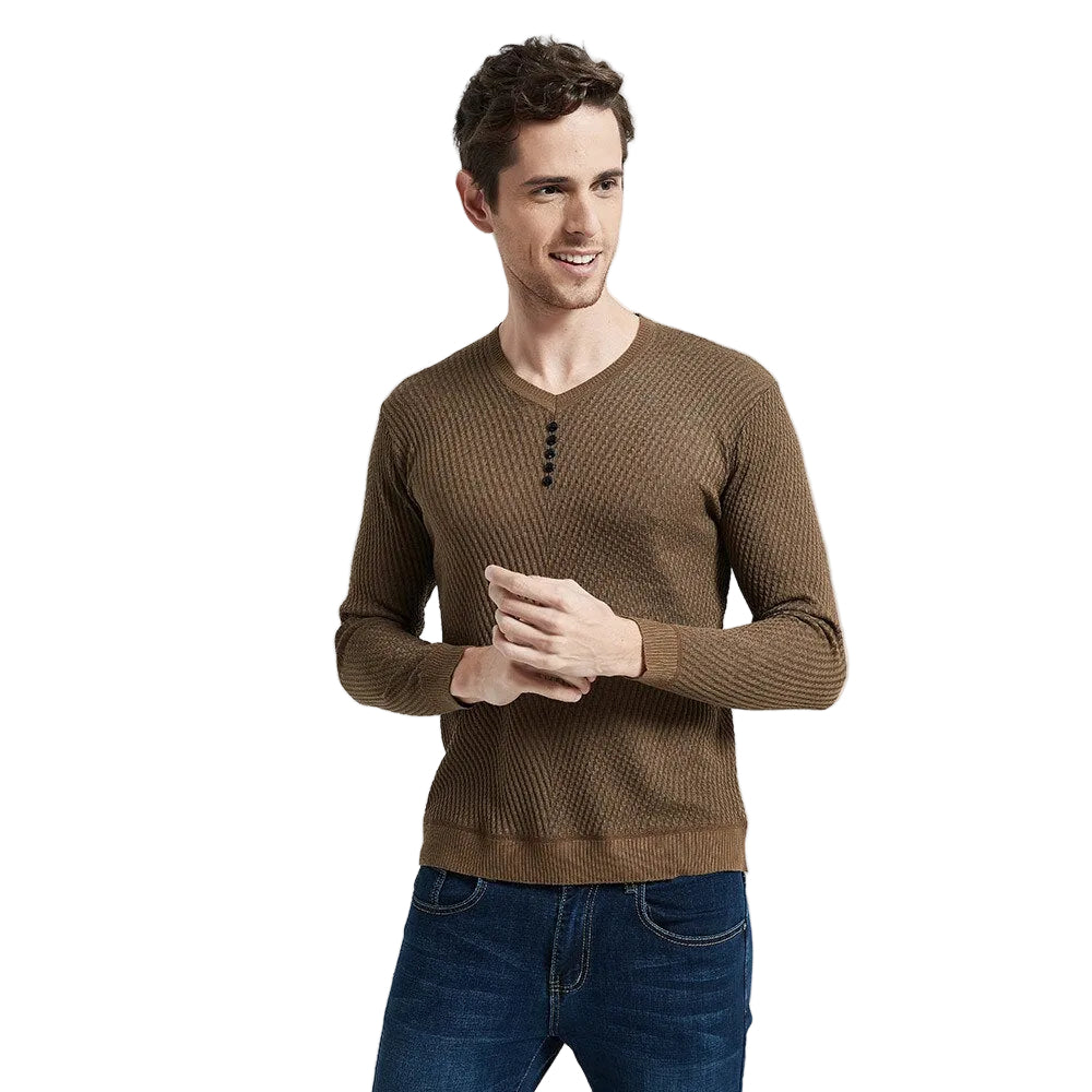 Men Long Sleeve Slim Fit Casual Button V-Neck sweater