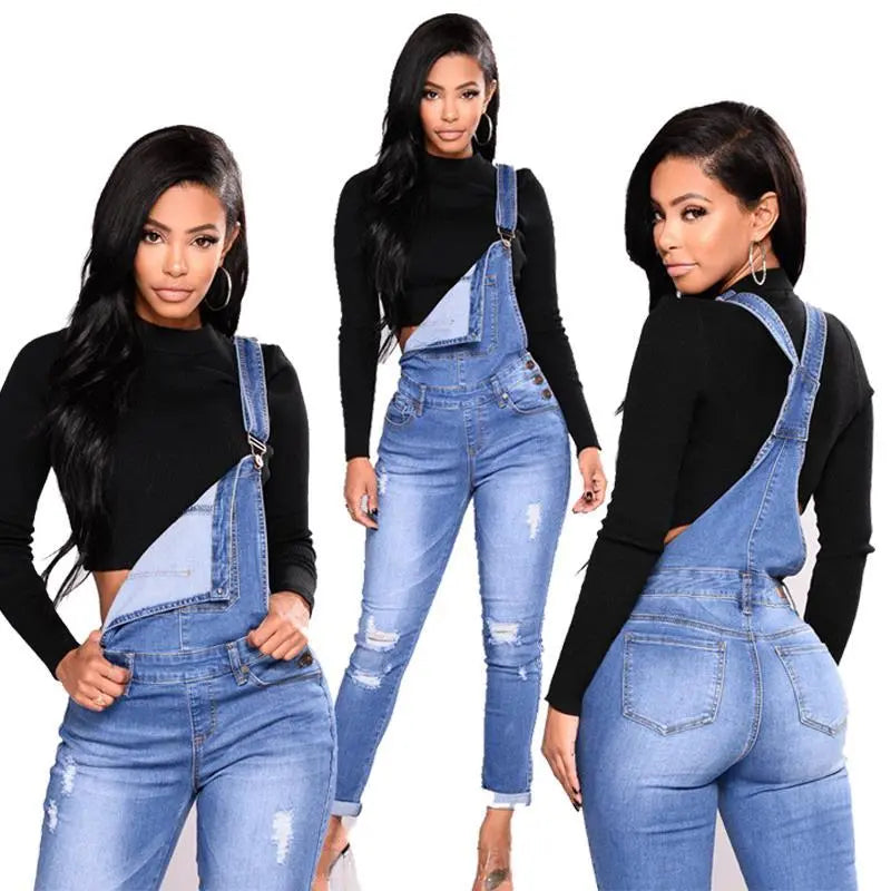 Woman Skinny Denim Ripped Romper