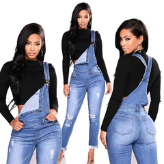 Woman Skinny Denim Ripped Romper