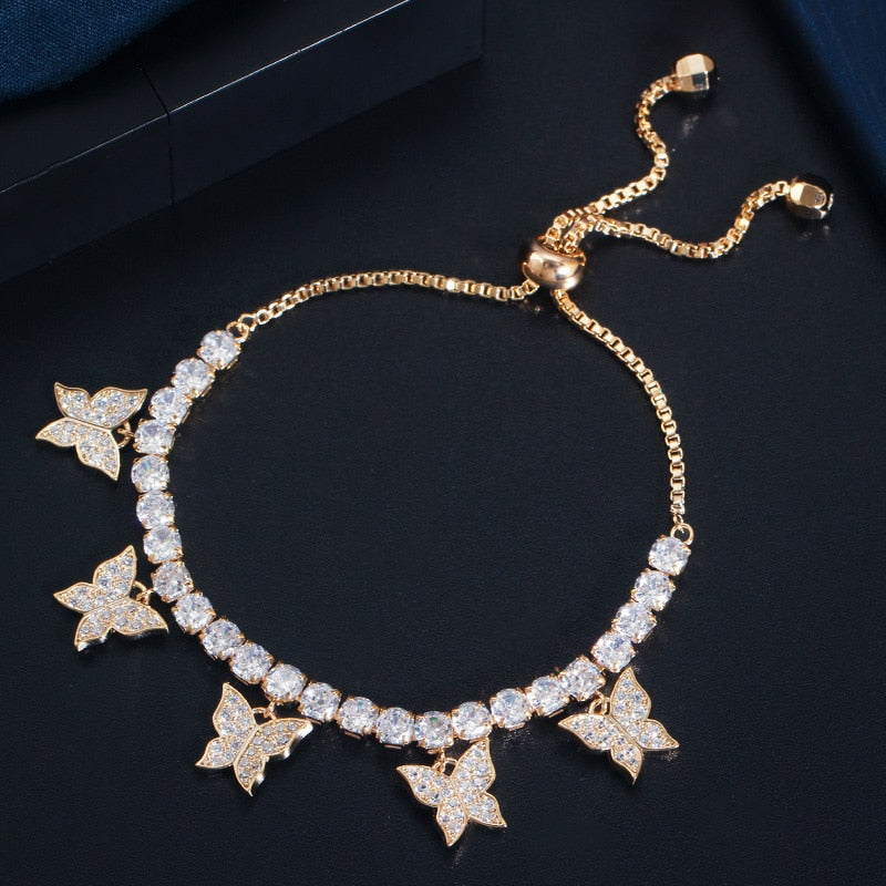 Accessories Women White CZ Cute Butterfly Jewellery Set