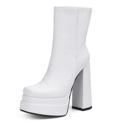 Women Genuine Leather Black Long Platform Boots