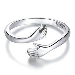 Sterling Silver 925 Hug Warmth and Love Hand Adjustable Ring