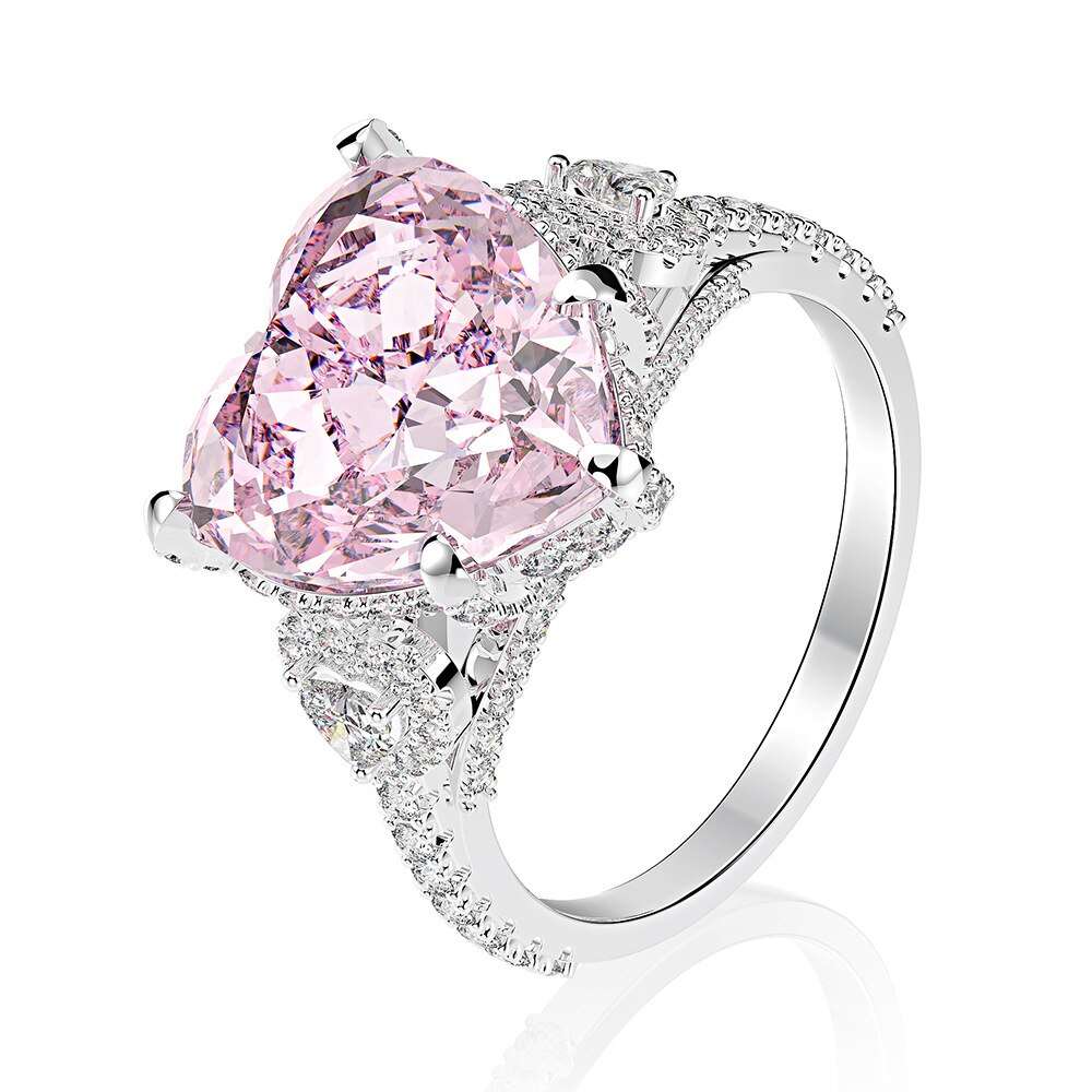 100% 925 Sterling Silver Heart Pink Sapphire Gemstone Ring