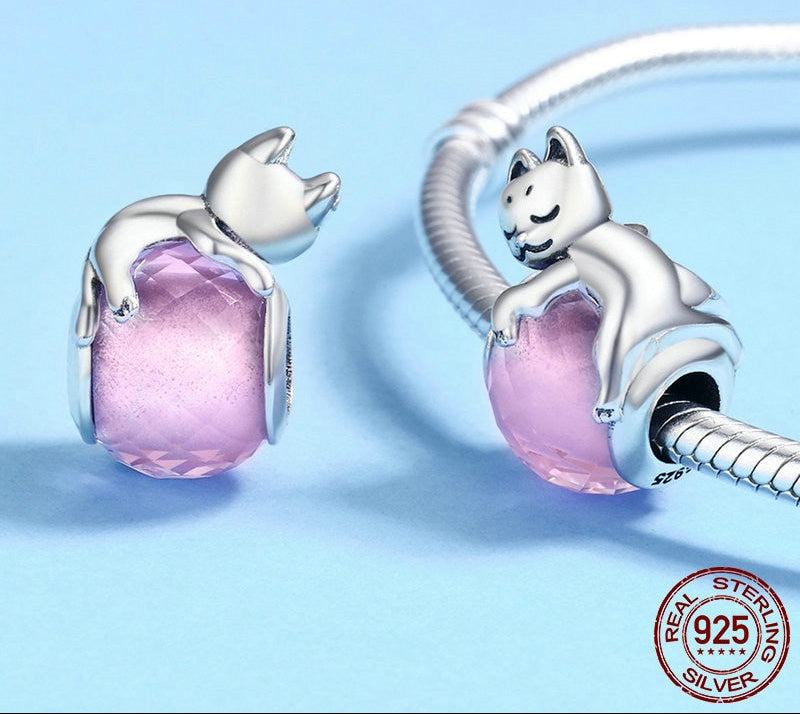 Sterling Silver 925 Zirconia Beads Cat Charms