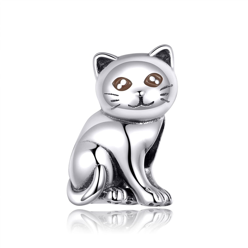 Sterling Silver 925 Zirconia Beads Cat Charms