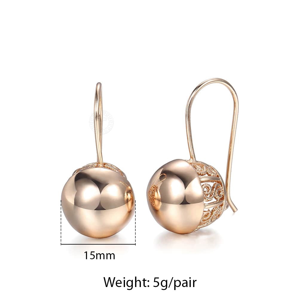 Woman Rose Gold Zircon Dangle Ball Earrings