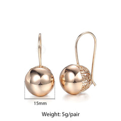 Woman Rose Gold Zircon Dangle Ball Earrings