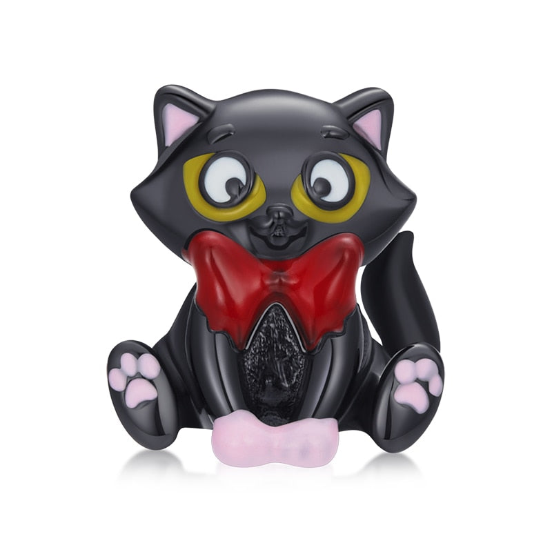 Sterling Silver 925 Zirconia Beads Cat Charms