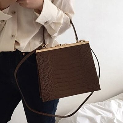 Women Small Crocodile Pattern Clip Crossbody, Shoulder Bag