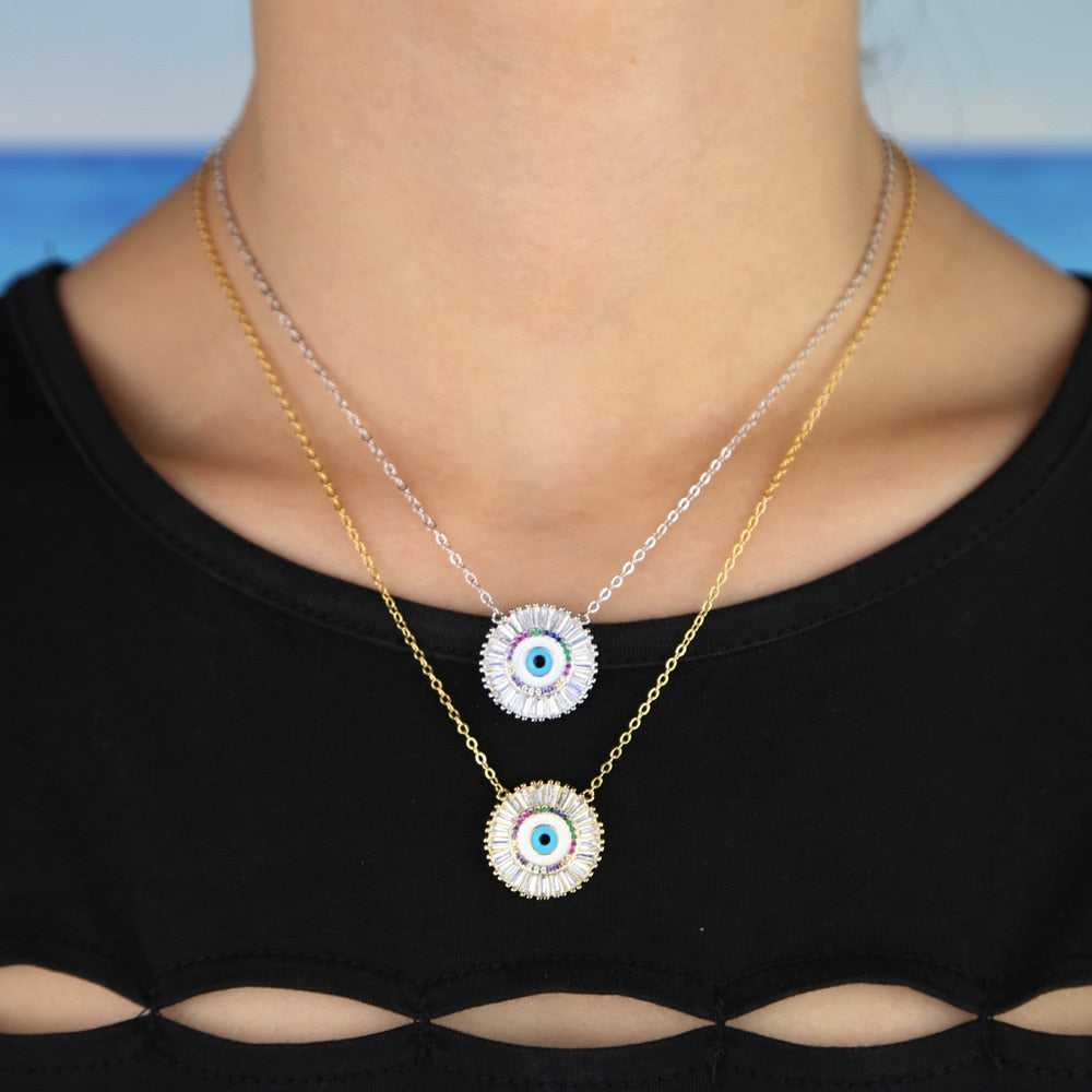 Accessories Turkish Evil Eye Round Stone Pendant Necklace