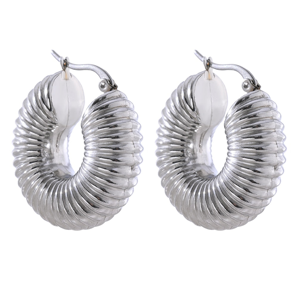 Women 18kt Gold Trendy Round Chunky Hoop Earrings