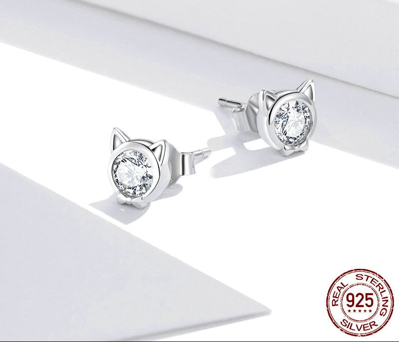 Sterling Silver 925 Women Cute Cat Earrings