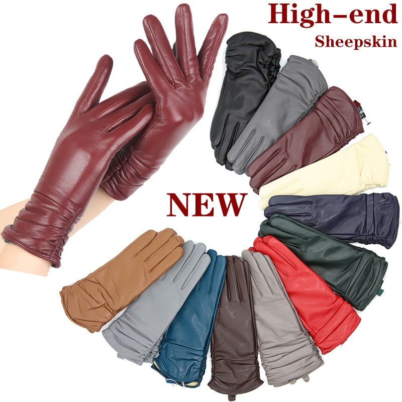 Women Genuine sheepskin Leather colour gloves