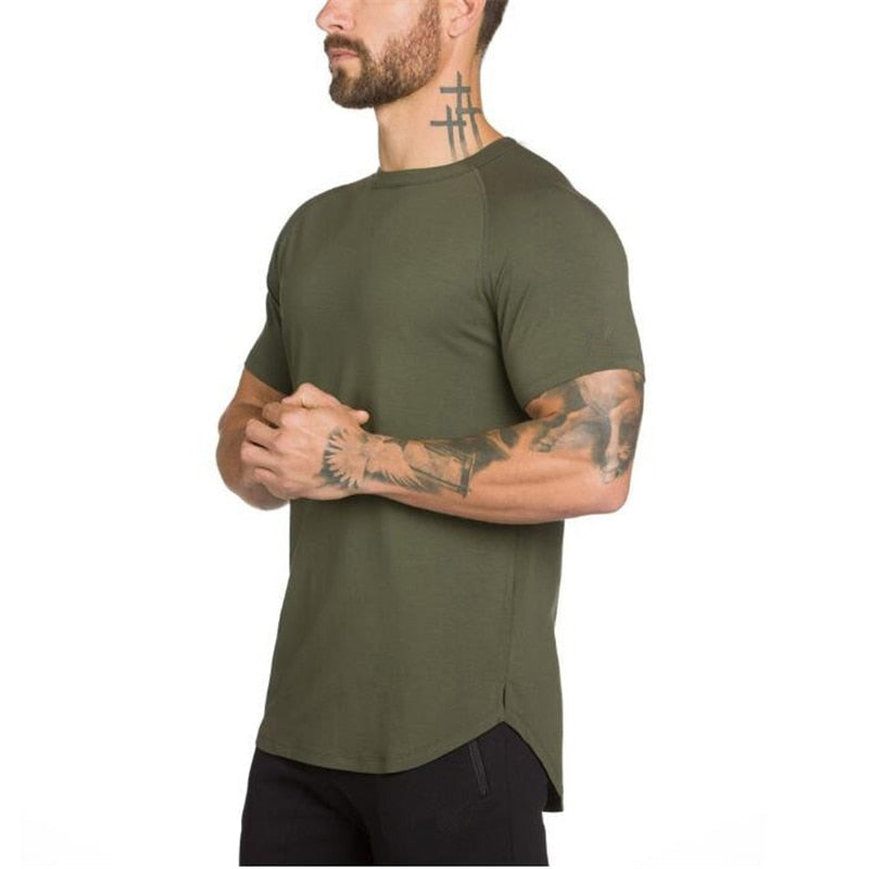 Men Muscle Hugging Gym Fitness Active T Shirt