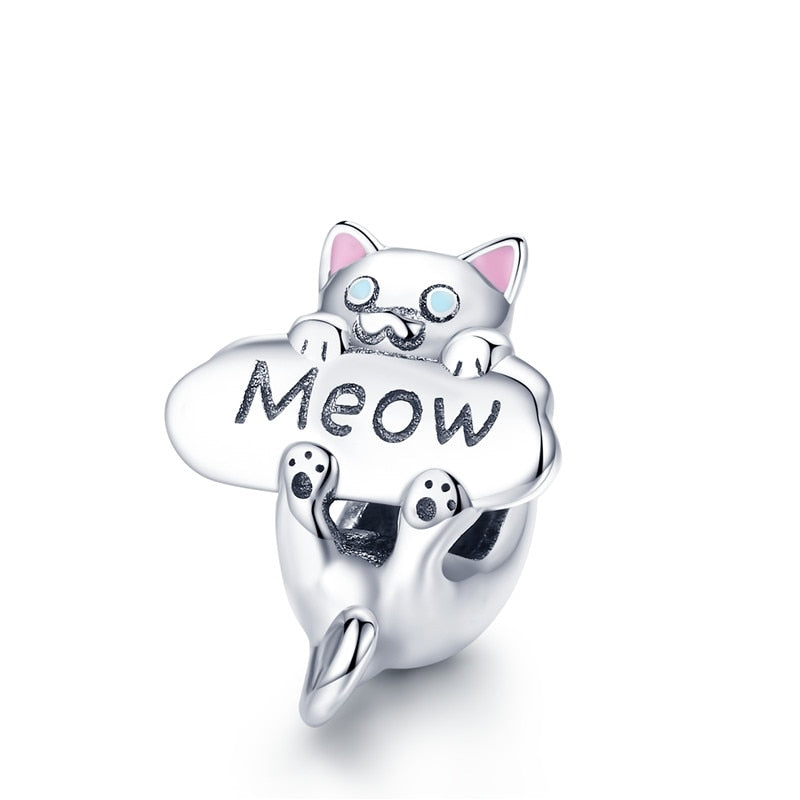 Sterling Silver 925 Zirconia Beads Cat Charms