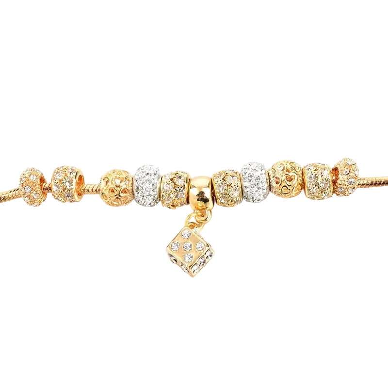 Women Gold Chunky Charm Crystal Bracelet