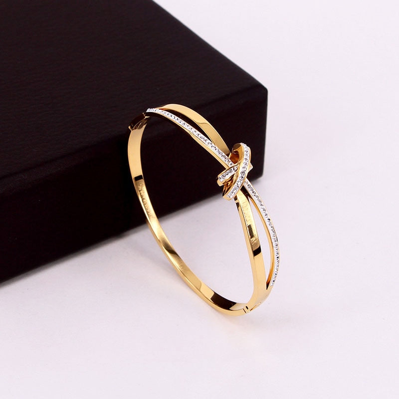 Women Stainless Steel Gold/Rose/ Silver plated Cross Semicircle Zircon Bracelet
