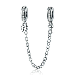 Sterling Silver 925 Women Heart Lock + Key Dangle Charm Bracelet