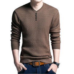 Men Long Sleeve Slim Fit Casual Button V-Neck sweater