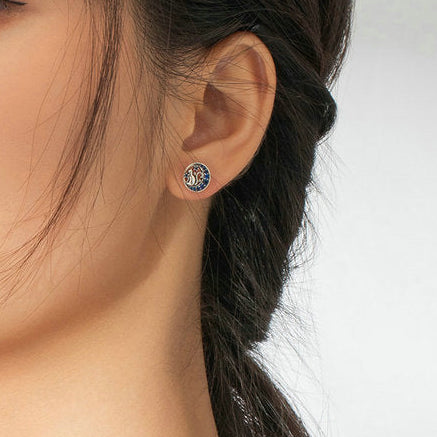 Sterling Silver 925 Women Fairy Blue Moon Stud Earrings