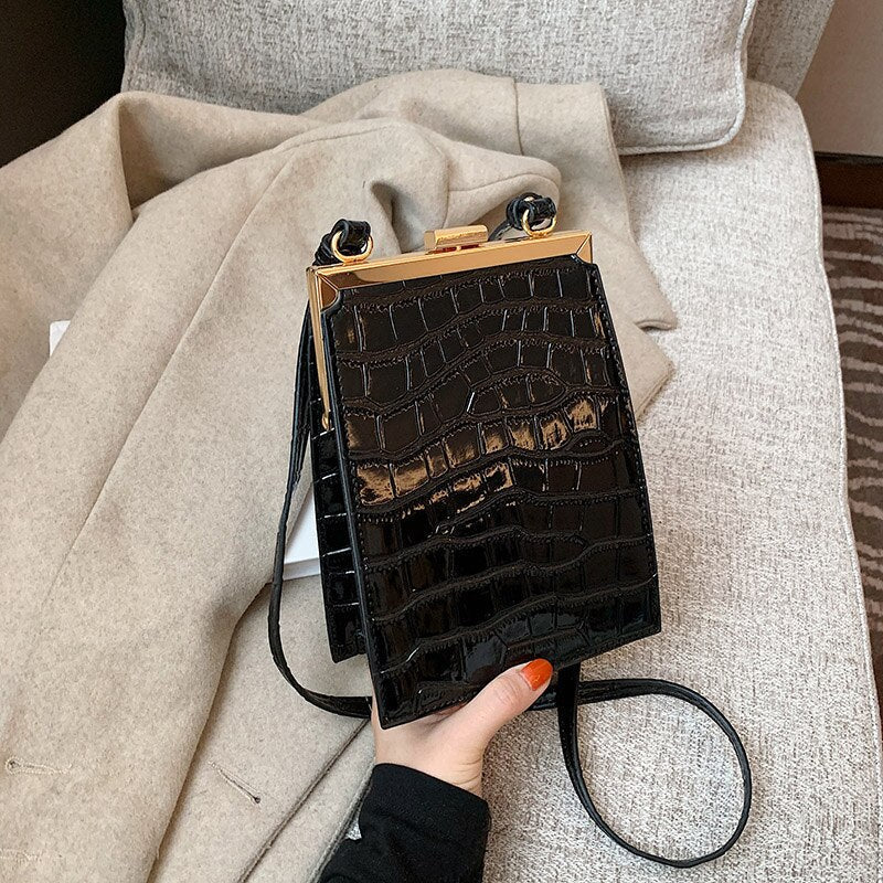 Women Small Crocodile Pattern Clip Crossbody, Shoulder Bag